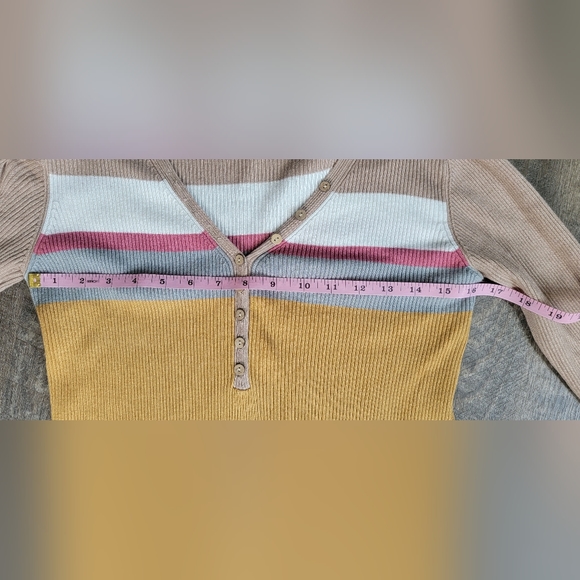 Fate Sweater Ribbed Women's S Yellow & Brown Heanly 1/4 Button Up Long-sleeved - Picture 10 of 12
